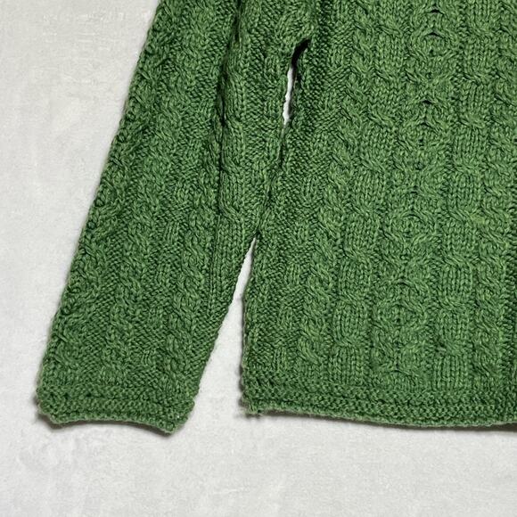 Aran Sweater Market Merino Wool Sweater XS Green Cable Knit V Neck Ireland - Picture 6 of 16